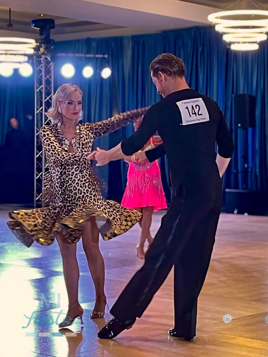 Ballroom dancing couple showcasing rhythm and motion on the dance floor