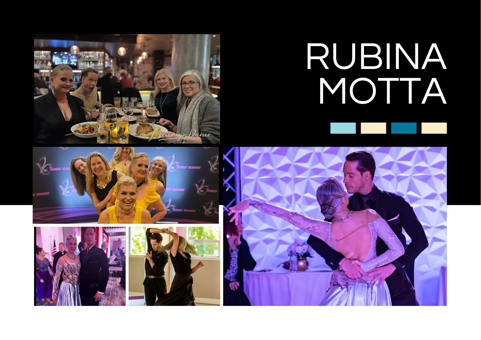 Rubina Motta enjoying beginner ballroom dancing and pro am ballroom dance events with friends.