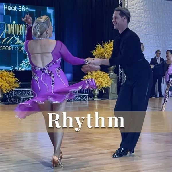 Rhythm Dance Lessons in Waltham & Natick, MA | Mi Fiesta Dance Couple dancing American Rhythm style at a competition — Rhythm dance lessons at Mi Fiesta Dance in Waltham and Natick, MA