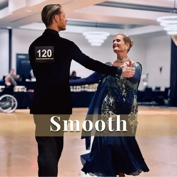 Smooth Dance Lessons in Waltham & Natick, MA | Mi Fiesta Dance Couple dancing American Smooth style at a competition — Smooth ballroom dance lessons at Mi Fiesta Dance in Waltham and Natick, MA